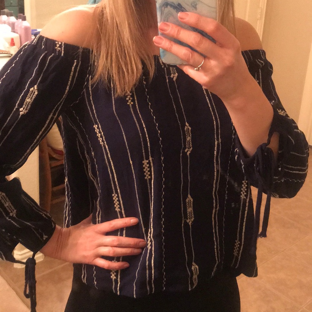 Off the shoulder blue top